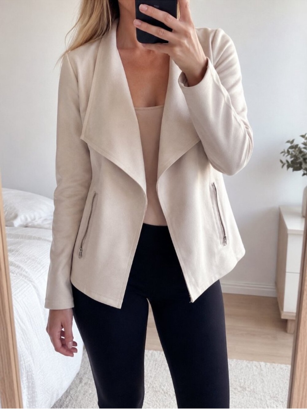 Women's Prettygarden suede Cream Open-Front Draped Blazer Jacket